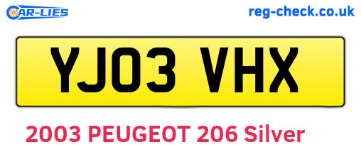 YJ03VHX are the vehicle registration plates.