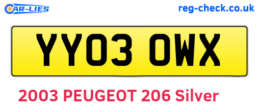 YY03OWX are the vehicle registration plates.