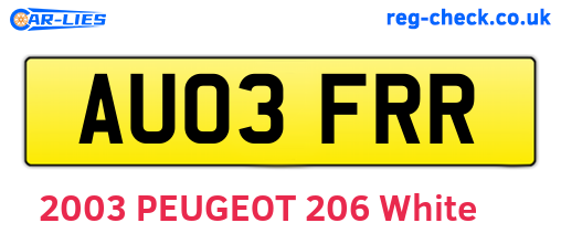 AU03FRR are the vehicle registration plates.
