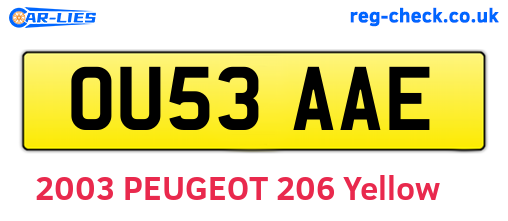 OU53AAE are the vehicle registration plates.
