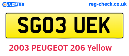 SG03UEK are the vehicle registration plates.