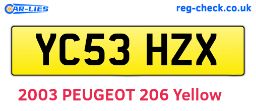 YC53HZX are the vehicle registration plates.