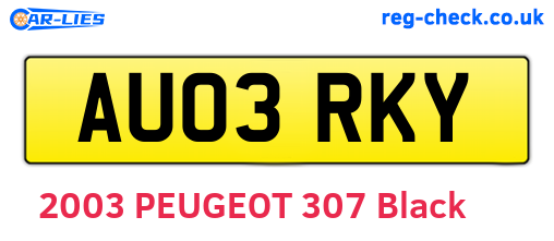 AU03RKY are the vehicle registration plates.