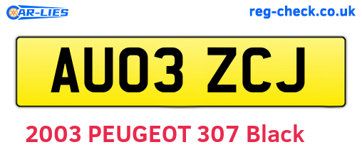 AU03ZCJ are the vehicle registration plates.