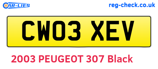 CW03XEV are the vehicle registration plates.