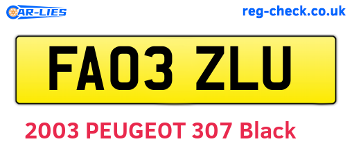 FA03ZLU are the vehicle registration plates.