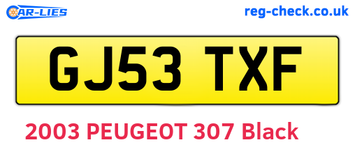 GJ53TXF are the vehicle registration plates.