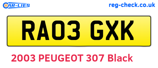 RA03GXK are the vehicle registration plates.
