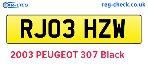 RJ03HZW are the vehicle registration plates.