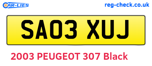 SA03XUJ are the vehicle registration plates.