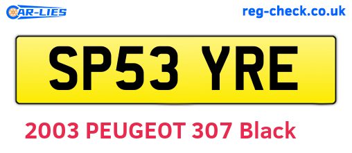 SP53YRE are the vehicle registration plates.