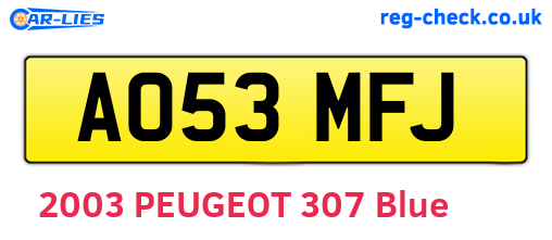 AO53MFJ are the vehicle registration plates.