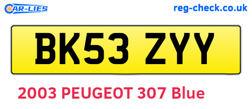 BK53ZYY are the vehicle registration plates.