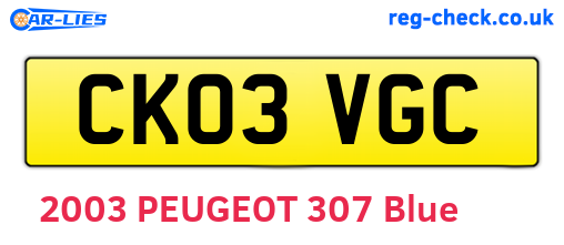 CK03VGC are the vehicle registration plates.