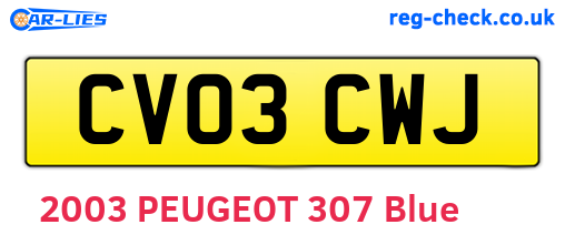 CV03CWJ are the vehicle registration plates.
