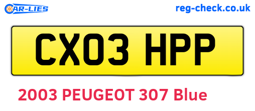 CX03HPP are the vehicle registration plates.