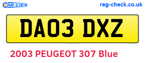 DA03DXZ are the vehicle registration plates.