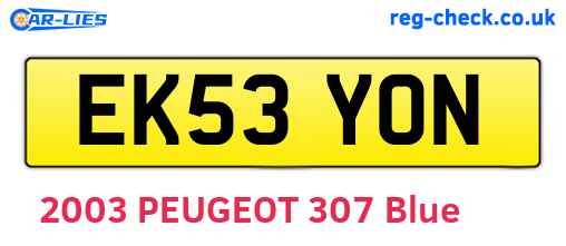 EK53YON are the vehicle registration plates.