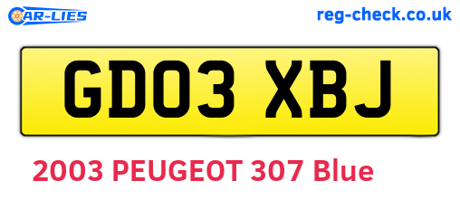 GD03XBJ are the vehicle registration plates.