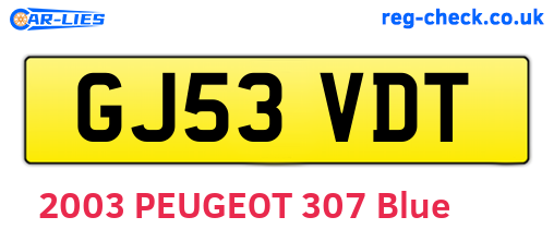 GJ53VDT are the vehicle registration plates.