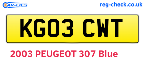 KG03CWT are the vehicle registration plates.
