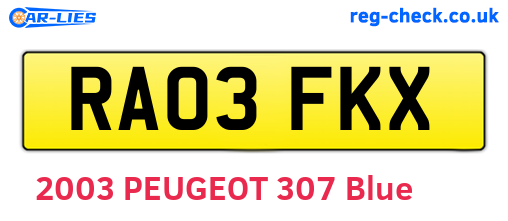 RA03FKX are the vehicle registration plates.