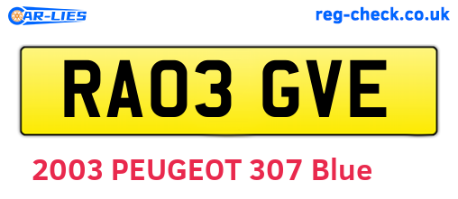 RA03GVE are the vehicle registration plates.