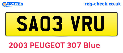 SA03VRU are the vehicle registration plates.