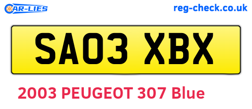 SA03XBX are the vehicle registration plates.
