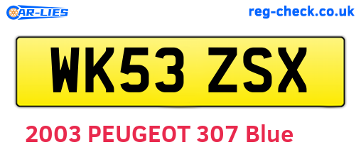 WK53ZSX are the vehicle registration plates.