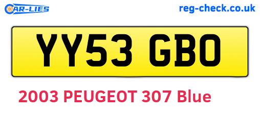 YY53GBO are the vehicle registration plates.