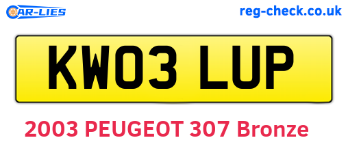KW03LUP are the vehicle registration plates.