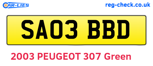 SA03BBD are the vehicle registration plates.