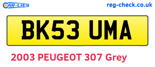 BK53UMA are the vehicle registration plates.
