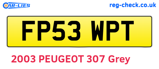FP53WPT are the vehicle registration plates.