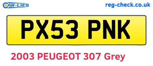 PX53PNK are the vehicle registration plates.