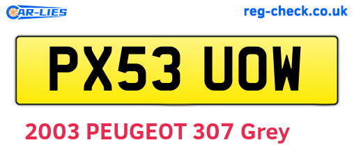 PX53UOW are the vehicle registration plates.