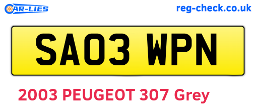 SA03WPN are the vehicle registration plates.