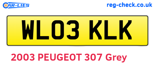 WL03KLK are the vehicle registration plates.
