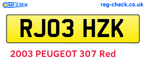 RJ03HZK are the vehicle registration plates.