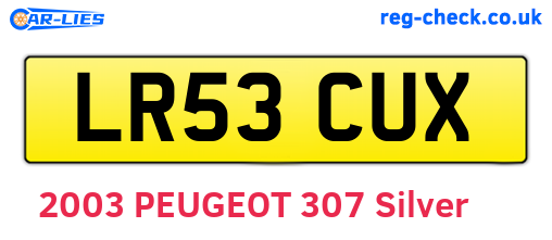LR53CUX are the vehicle registration plates.