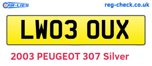 LW03OUX are the vehicle registration plates.