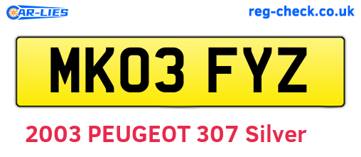 MK03FYZ are the vehicle registration plates.