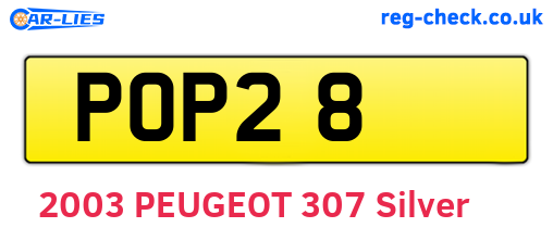POP28 are the vehicle registration plates.