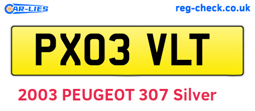 PX03VLT are the vehicle registration plates.