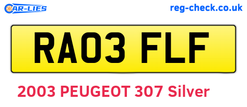 RA03FLF are the vehicle registration plates.
