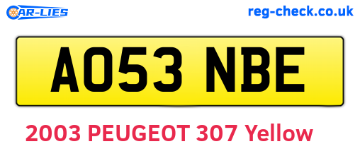 AO53NBE are the vehicle registration plates.