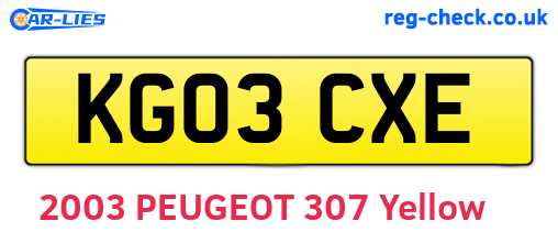 KG03CXE are the vehicle registration plates.