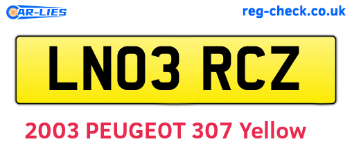 LN03RCZ are the vehicle registration plates.