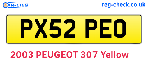 PX52PEO are the vehicle registration plates.